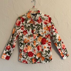 Chadwicks Floral Blouse with Orange and Green Accents